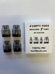 YOUFILL PRO refillable empty mesh pod pack - 1.0 ohm 4 PACK 2mL